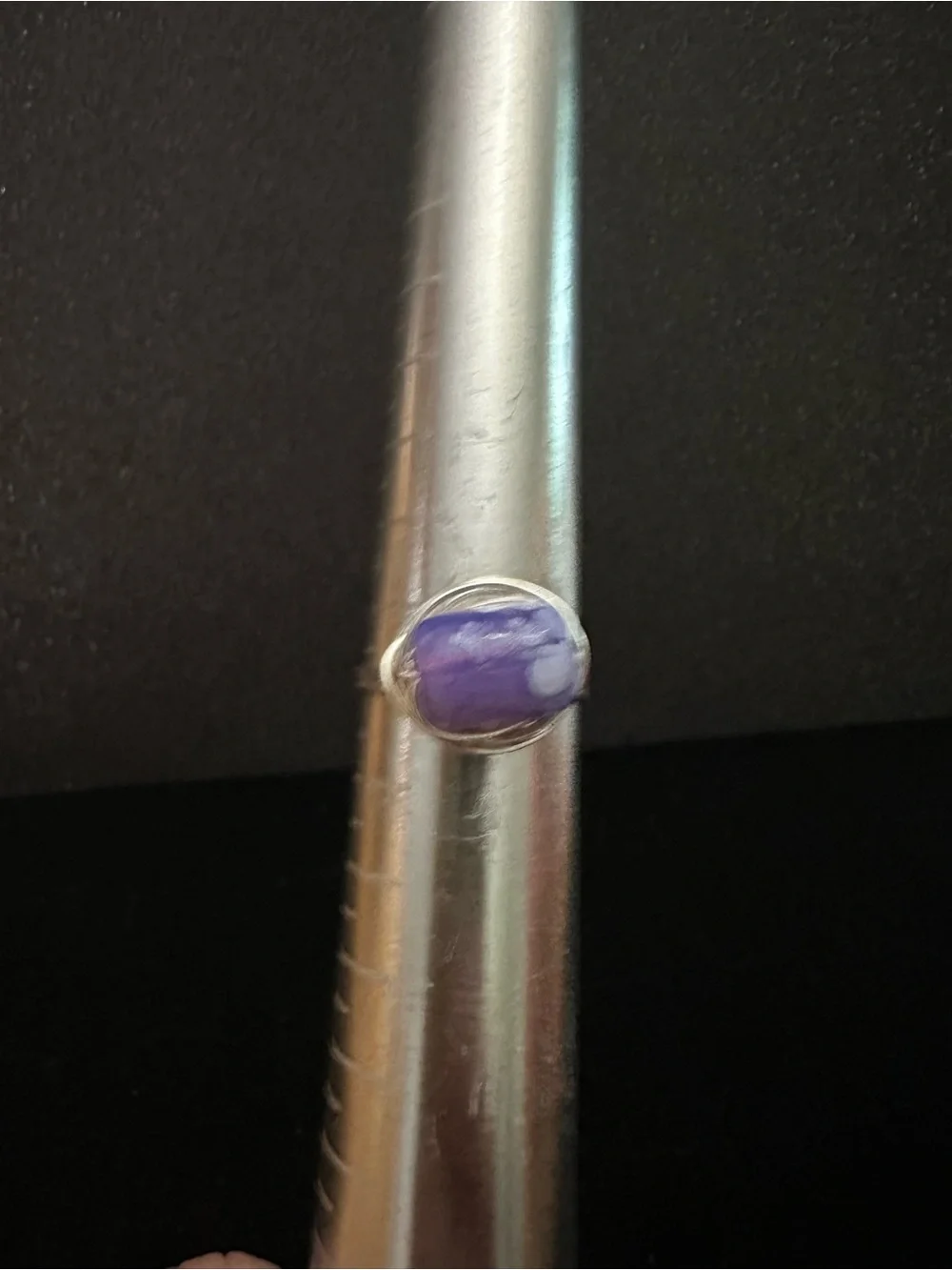Silver Vermeil wire wrapped Ring with Purple Glass Cabachon.
